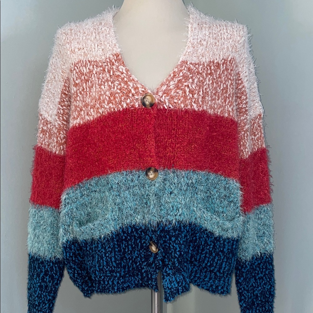 JohnPaulRichard Multicolor Striped Button Down Cardigan. Size XL